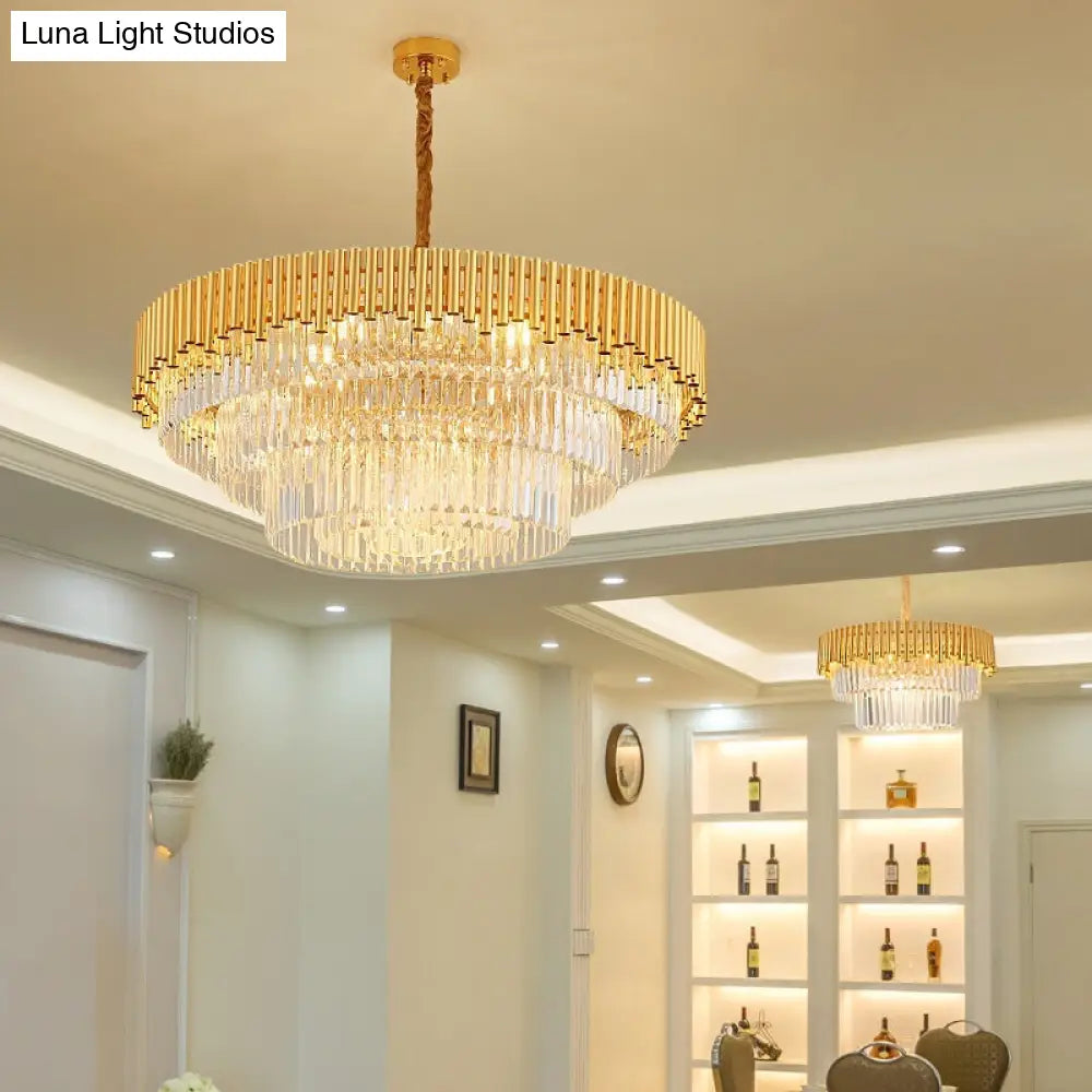 Lámpara de araña moderna Prism Block - Lámpara de cristal y metal con múltiples luces y acabado en latón