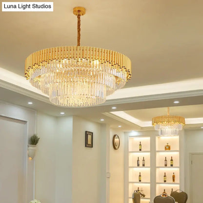 Lámpara de araña moderna Prism Block - Lámpara de cristal y metal con múltiples luces y acabado en latón