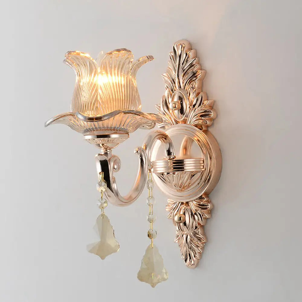 DecorBites™ DecorBites™ Modern Prism Glass Flower Wall Sconce Light - Brass with Crystal Accent