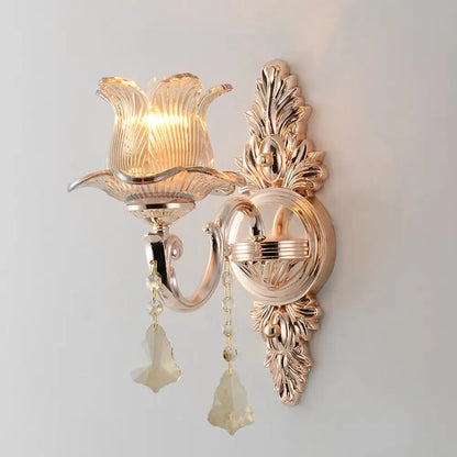 DecorBites™ DecorBites™ Modern Prism Glass Flower Wall Sconce Light - Brass with Crystal Accent