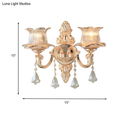 DecorBites™ DecorBites™ Modern Prism Glass Flower Wall Sconce Light - Brass with Crystal Accent