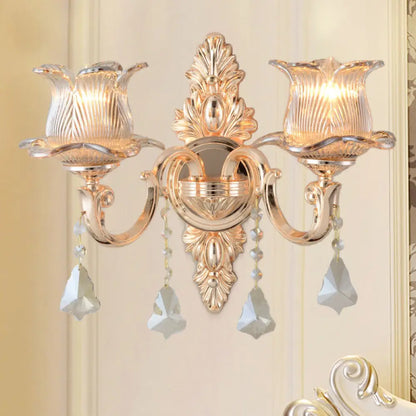 DecorBites™ DecorBites™ Modern Prism Glass Flower Wall Sconce Light - Brass with Crystal Accent