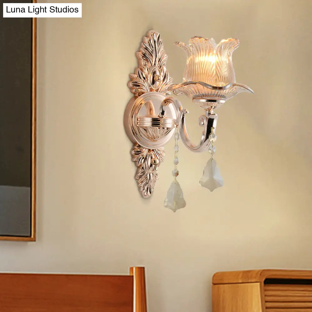 DecorBites™ DecorBites™ Modern Prism Glass Flower Wall Sconce Light - Brass with Crystal Accent