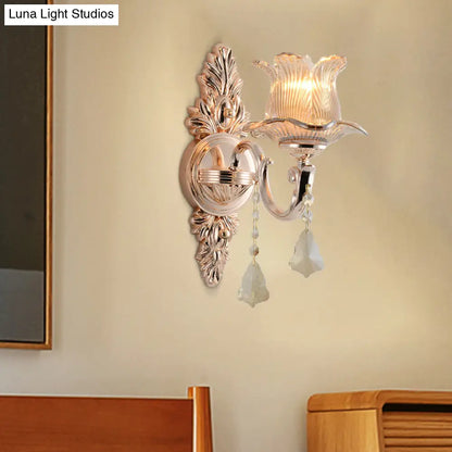 DecorBites™ DecorBites™ Modern Prism Glass Flower Wall Sconce Light - Brass with Crystal Accent