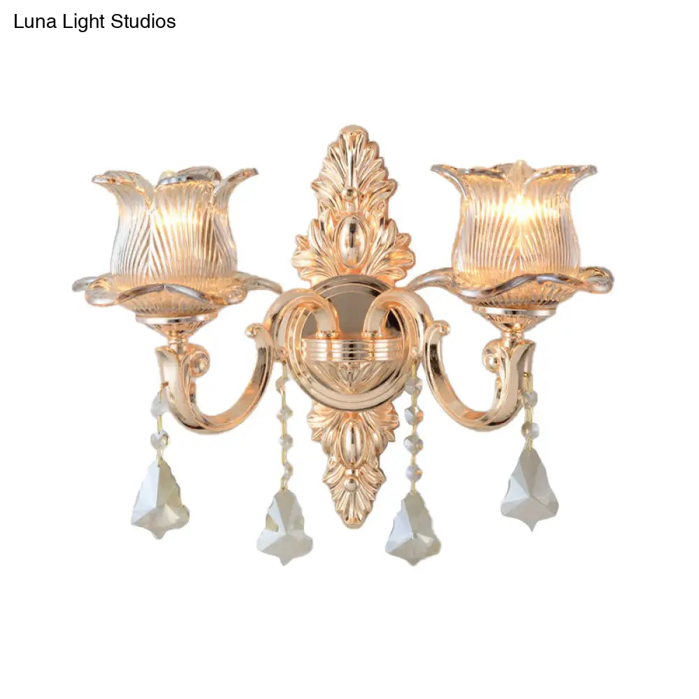 DecorBites™ DecorBites™ Modern Prism Glass Flower Wall Sconce Light - Brass with Crystal Accent