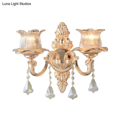 DecorBites™ DecorBites™ Modern Prism Glass Flower Wall Sconce Light - Brass with Crystal Accent