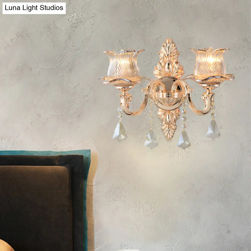 DecorBites™ DecorBites™ Modern Prism Glass Flower Wall Sconce Light - Brass with Crystal Accent