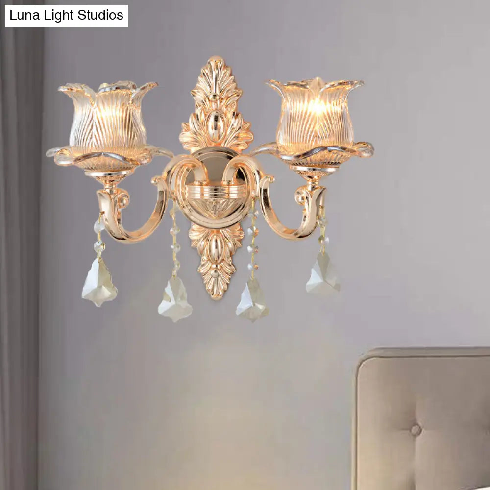 DecorBites™ DecorBites™ Modern Prism Glass Flower Wall Sconce Light - Brass with Crystal Accent