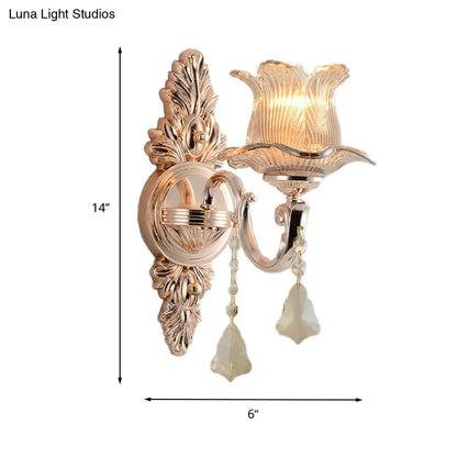 DecorBites™ DecorBites™ Modern Prism Glass Flower Wall Sconce Light - Brass with Crystal Accent