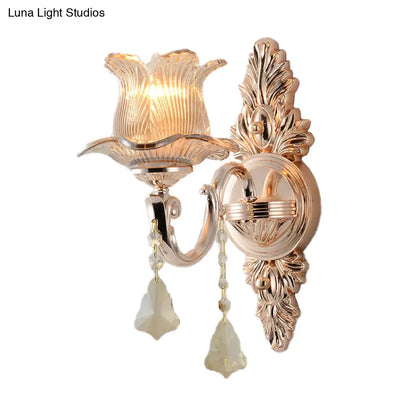 DecorBites™ DecorBites™ Modern Prism Glass Flower Wall Sconce Light - Brass with Crystal Accent