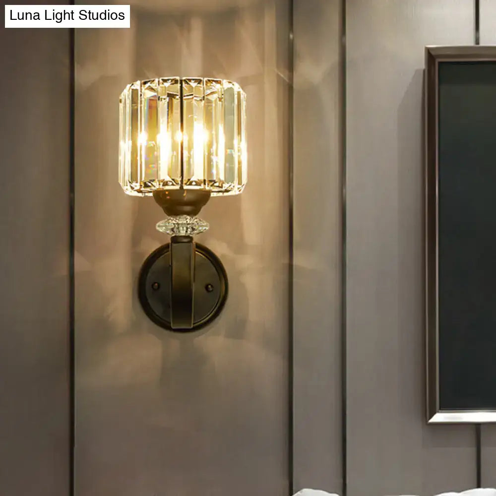 Modern prismatic crystal black wall mounted lamp with crystal-encrusted antique brass base and warm glowing light 220v-240v