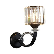 Black wrought iron wall mounted lamp with faceted prismatic crystal shade and decorative accents for bedroom 220v-240v