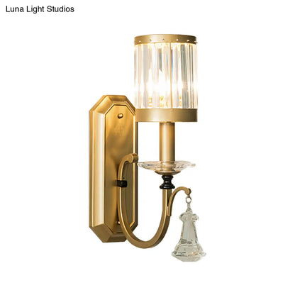 DecorBites™ DecorBites™ Modern Prismatic Crystal Cylinder Sconce Light - Elegant Brass Wall Mount for Living Room