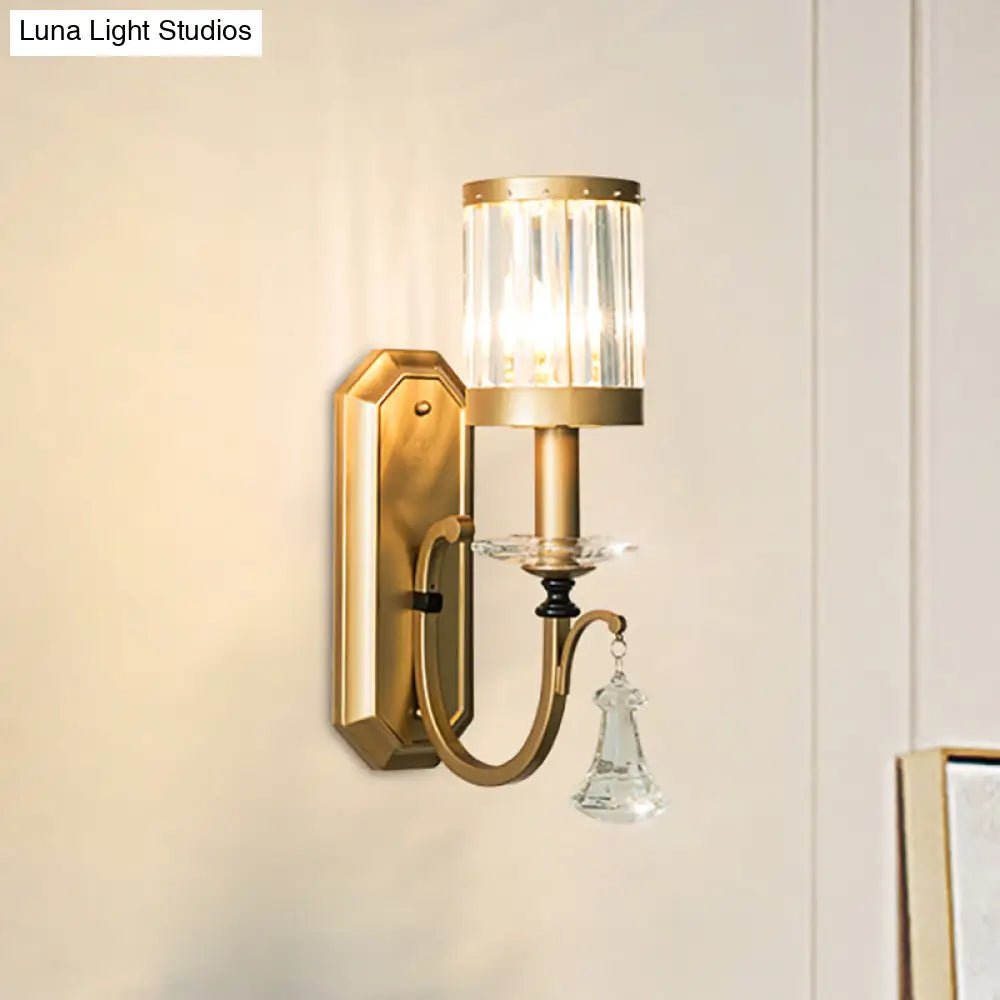 DecorBites™ DecorBites™ Modern Prismatic Crystal Cylinder Sconce Light - Elegant Brass Wall Mount for Living Room