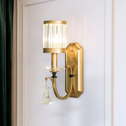 DecorBites™ DecorBites™ Modern Prismatic Crystal Cylinder Sconce Light - Elegant Brass Wall Mount for Living Room