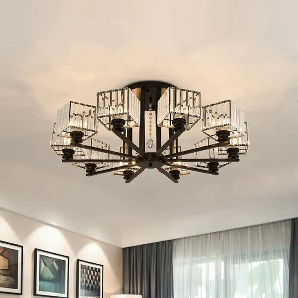 DecorBites™ DecorBites™ Modern Prismatic Crystal Flush Chandelier with Rectangle Design - 4/6/8 Lights in Black/Gold for Living Room Semi Flush Ceiling