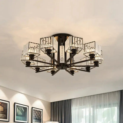 DecorBites™ DecorBites™ Modern Prismatic Crystal Flush Chandelier with Rectangle Design - 4/6/8 Lights in Black/Gold for Living Room Semi Flush Ceiling