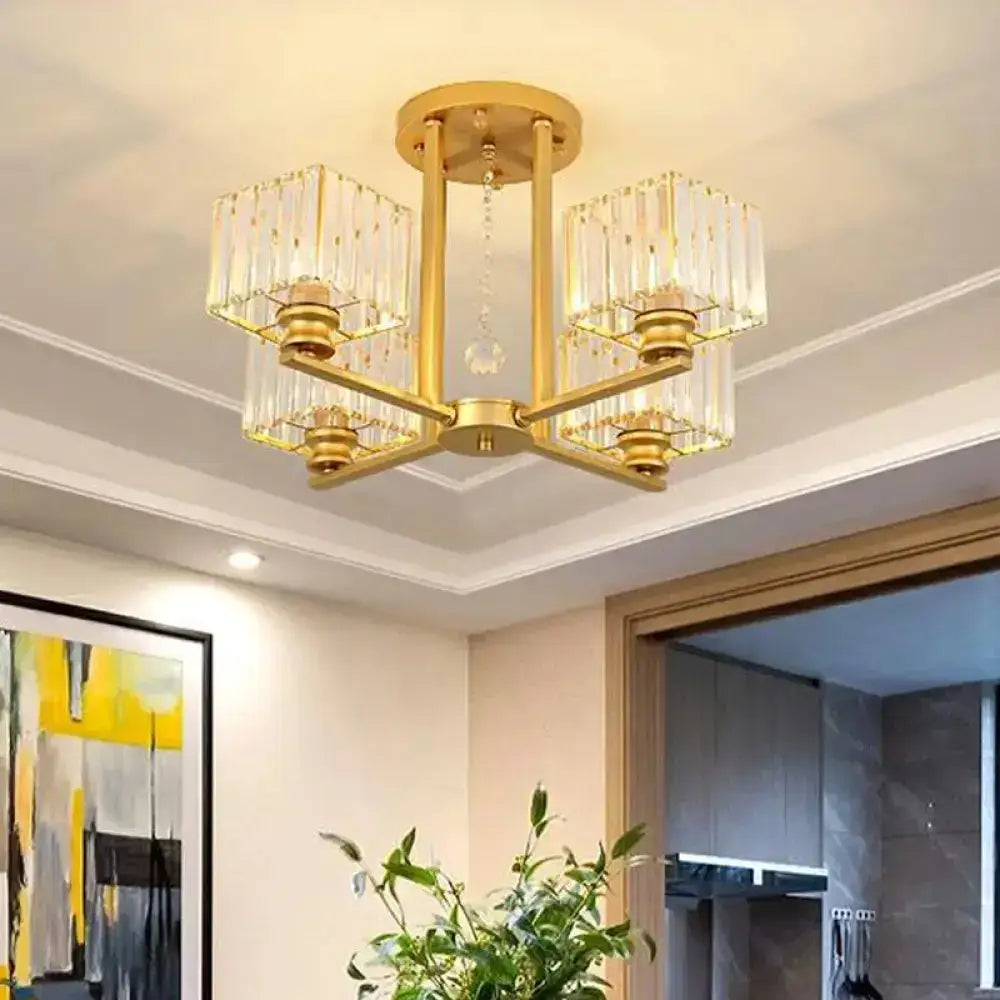 DecorBites™ DecorBites™ Modern Prismatic Crystal Flush Chandelier with Rectangle Design - 4/6/8 Lights in Black/Gold for Living Room Semi Flush Ceiling