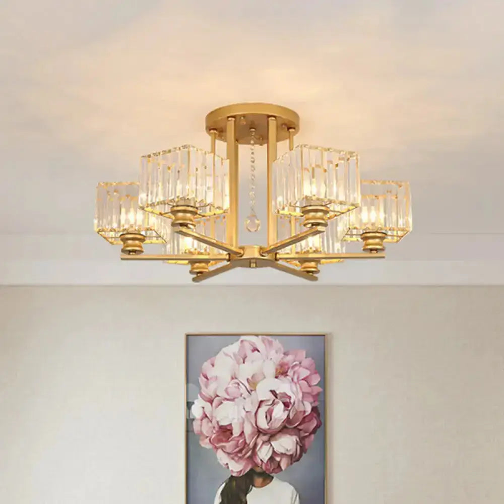 DecorBites™ DecorBites™ Modern Prismatic Crystal Flush Chandelier with Rectangle Design - 4/6/8 Lights in Black/Gold for Living Room Semi Flush Ceiling