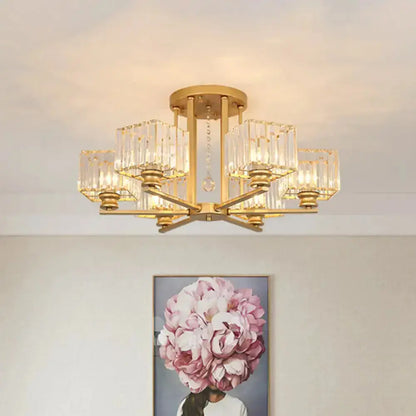 DecorBites™ DecorBites™ Modern Prismatic Crystal Flush Chandelier with Rectangle Design - 4/6/8 Lights in Black/Gold for Living Room Semi Flush Ceiling