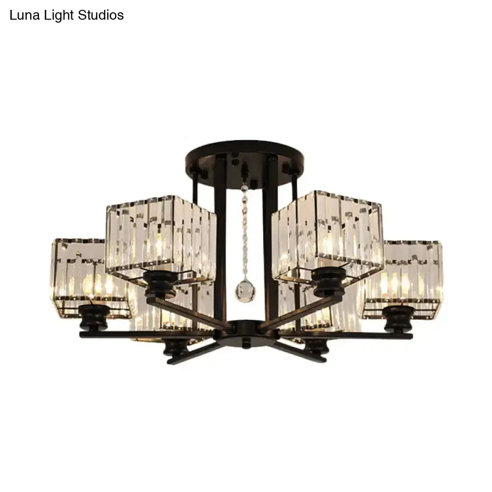 DecorBites™ DecorBites™ Modern Prismatic Crystal Flush Chandelier with Rectangle Design - 4/6/8 Lights in Black/Gold for Living Room Semi Flush Ceiling