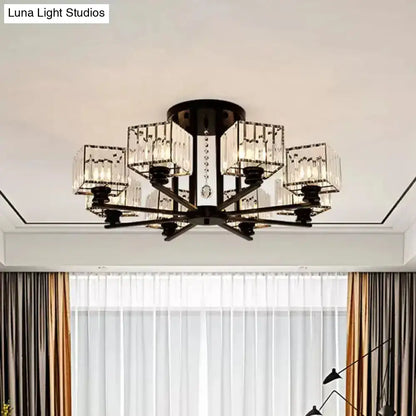 DecorBites™ DecorBites™ Modern Prismatic Crystal Flush Chandelier with Rectangle Design - 4/6/8 Lights in Black/Gold for Living Room Semi Flush Ceiling