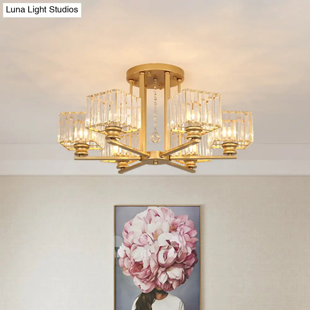 DecorBites™ DecorBites™ Modern Prismatic Crystal Flush Chandelier with Rectangle Design - 4/6/8 Lights in Black/Gold for Living Room Semi Flush Ceiling