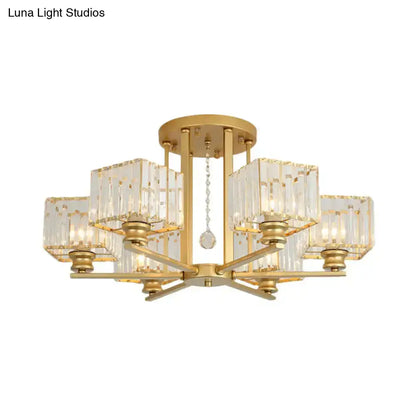 DecorBites™ DecorBites™ Modern Prismatic Crystal Flush Chandelier with Rectangle Design - 4/6/8 Lights in Black/Gold for Living Room Semi Flush Ceiling