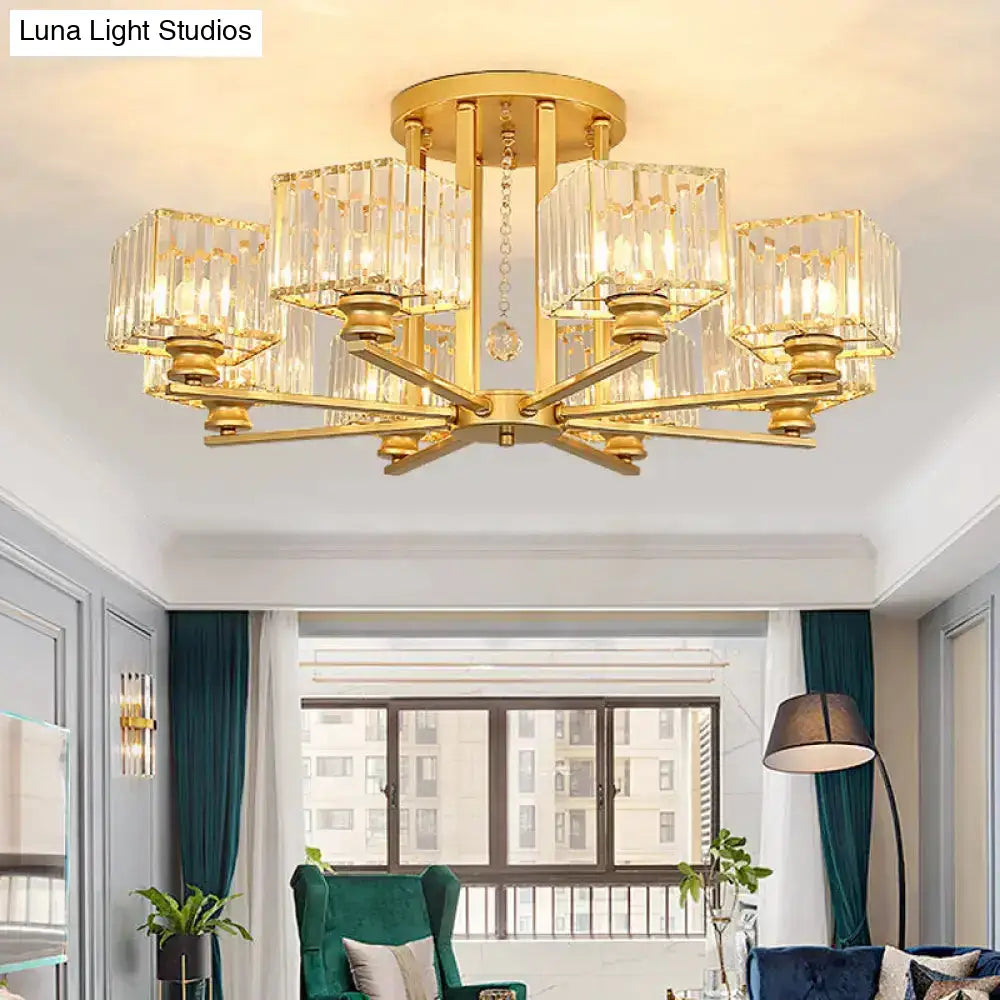 DecorBites™ DecorBites™ Modern Prismatic Crystal Flush Chandelier with Rectangle Design - 4/6/8 Lights in Black/Gold for Living Room Semi Flush Ceiling