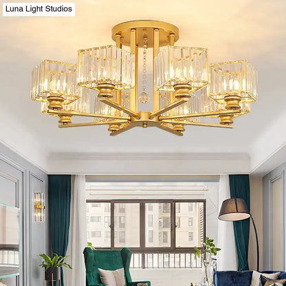 DecorBites™ DecorBites™ Modern Prismatic Crystal Flush Chandelier with Rectangle Design - 4/6/8 Lights in Black/Gold for Living Room Semi Flush Ceiling