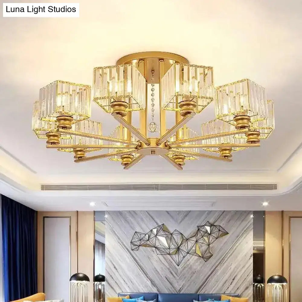 DecorBites™ DecorBites™ Modern Prismatic Crystal Flush Chandelier with Rectangle Design - 4/6/8 Lights in Black/Gold for Living Room Semi Flush Ceiling