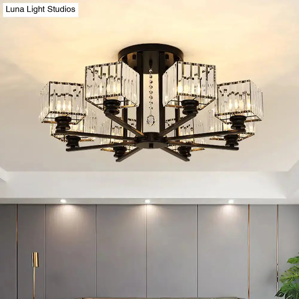 DecorBites™ DecorBites™ Modern Prismatic Crystal Flush Chandelier with Rectangle Design - 4/6/8 Lights in Black/Gold for Living Room Semi Flush Ceiling