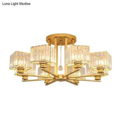 DecorBites™ DecorBites™ Modern Prismatic Crystal Flush Chandelier with Rectangle Design - 4/6/8 Lights in Black/Gold for Living Room Semi Flush Ceiling