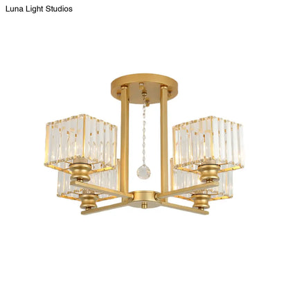 DecorBites™ DecorBites™ Modern Prismatic Crystal Flush Chandelier with Rectangle Design - 4/6/8 Lights in Black/Gold for Living Room Semi Flush Ceiling