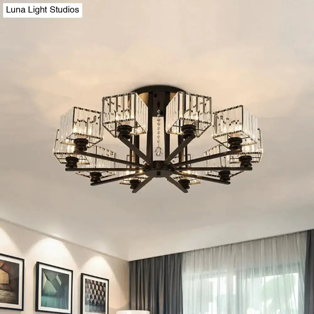 DecorBites™ DecorBites™ Modern Prismatic Crystal Flush Chandelier with Rectangle Design - 4/6/8 Lights in Black/Gold for Living Room Semi Flush Ceiling