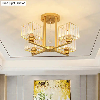 DecorBites™ DecorBites™ Modern Prismatic Crystal Flush Chandelier with Rectangle Design - 4/6/8 Lights in Black/Gold for Living Room Semi Flush Ceiling