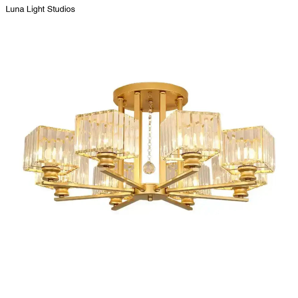 DecorBites™ DecorBites™ Modern Prismatic Crystal Flush Chandelier with Rectangle Design - 4/6/8 Lights in Black/Gold for Living Room Semi Flush Ceiling