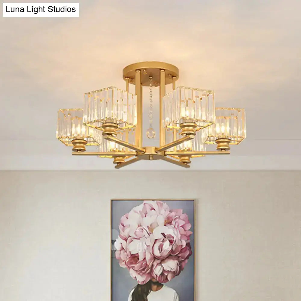 DecorBites™ DecorBites™ Modern Prismatic Crystal Flush Chandelier with Rectangle Design - 4/6/8 Lights in Black/Gold for Living Room Semi Flush Ceiling