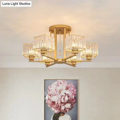 DecorBites™ DecorBites™ Modern Prismatic Crystal Flush Chandelier with Rectangle Design - 4/6/8 Lights in Black/Gold for Living Room Semi Flush Ceiling