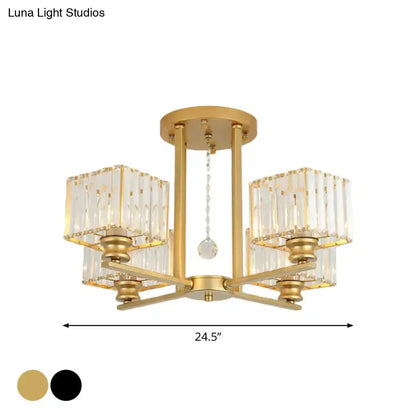 DecorBites™ DecorBites™ Modern Prismatic Crystal Flush Chandelier with Rectangle Design - 4/6/8 Lights in Black/Gold for Living Room Semi Flush Ceiling