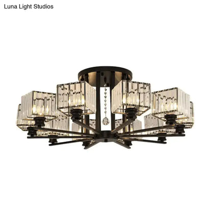 DecorBites™ DecorBites™ Modern Prismatic Crystal Flush Chandelier with Rectangle Design - 4/6/8 Lights in Black/Gold for Living Room Semi Flush Ceiling