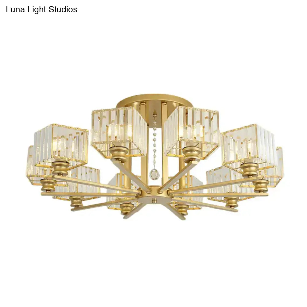 DecorBites™ DecorBites™ Modern Prismatic Crystal Flush Chandelier with Rectangle Design - 4/6/8 Lights in Black/Gold for Living Room Semi Flush Ceiling