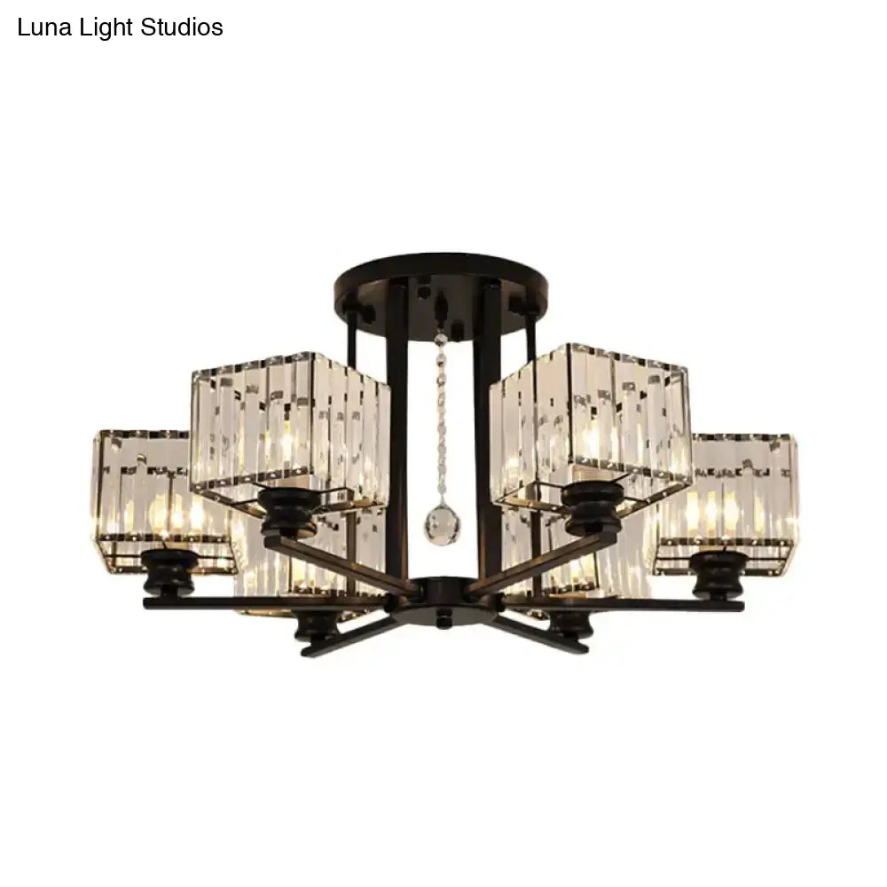 DecorBites™ DecorBites™ Modern Prismatic Crystal Flush Chandelier with Rectangle Design - 4/6/8 Lights in Black/Gold for Living Room Semi Flush Ceiling
