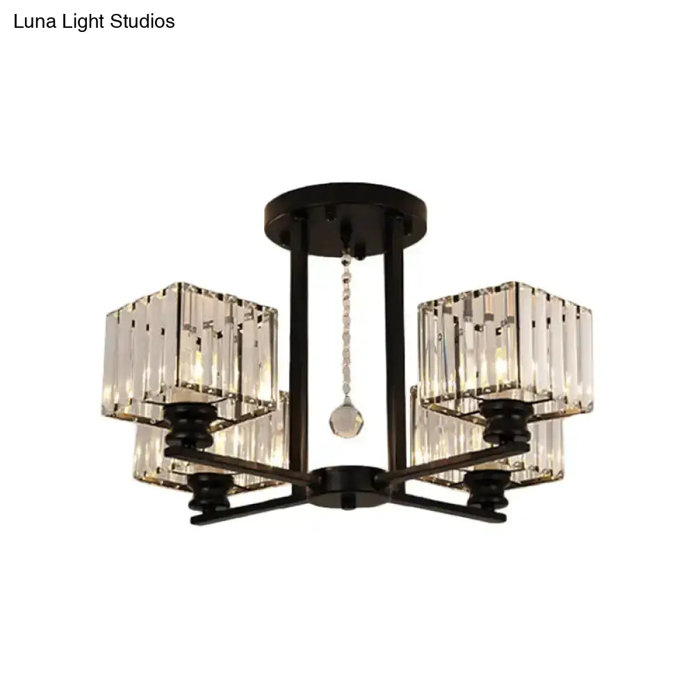 DecorBites™ DecorBites™ Modern Prismatic Crystal Flush Chandelier with Rectangle Design - 4/6/8 Lights in Black/Gold for Living Room Semi Flush Ceiling