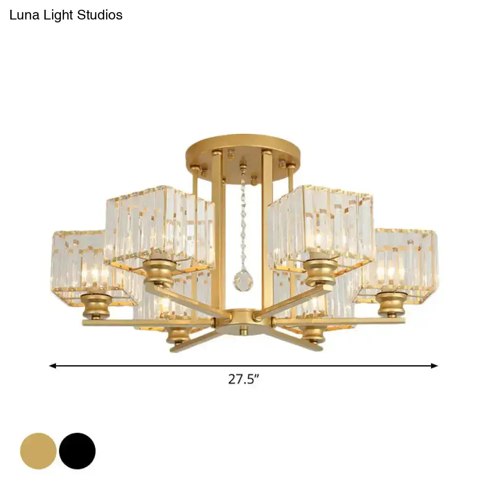 DecorBites™ DecorBites™ Modern Prismatic Crystal Flush Chandelier with Rectangle Design - 4/6/8 Lights in Black/Gold for Living Room Semi Flush Ceiling