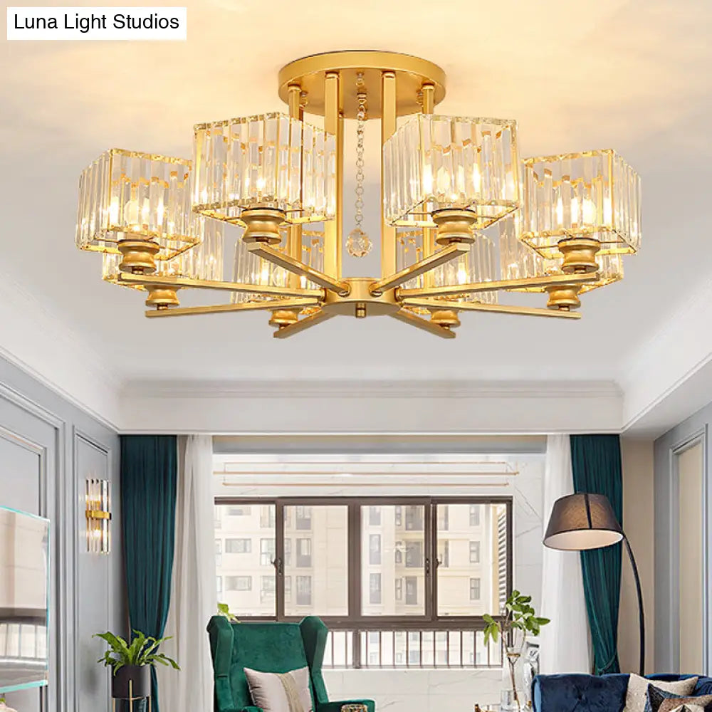 DecorBites™ DecorBites™ Modern Prismatic Crystal Flush Chandelier with Rectangle Design - 4/6/8 Lights in Black/Gold for Living Room Semi Flush Ceiling