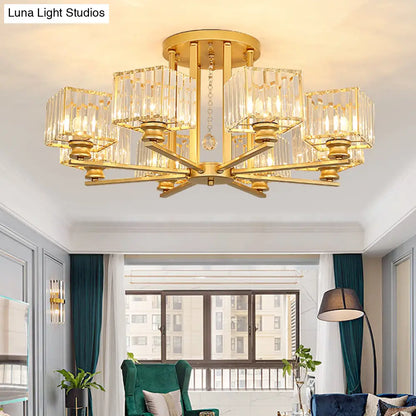 DecorBites™ DecorBites™ Modern Prismatic Crystal Flush Chandelier with Rectangle Design - 4/6/8 Lights in Black/Gold for Living Room Semi Flush Ceiling