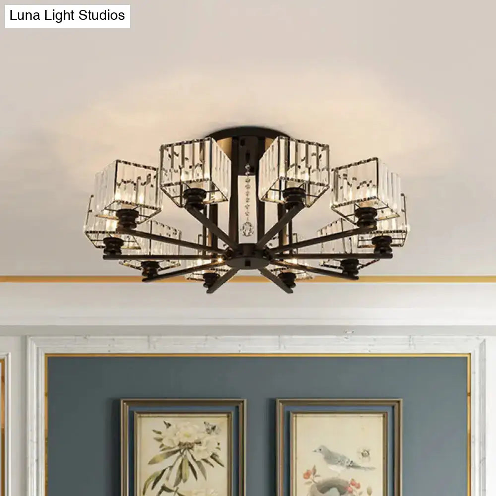 DecorBites™ DecorBites™ Modern Prismatic Crystal Flush Chandelier with Rectangle Design - 4/6/8 Lights in Black/Gold for Living Room Semi Flush Ceiling