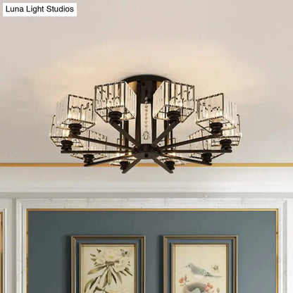 DecorBites™ DecorBites™ Modern Prismatic Crystal Flush Chandelier with Rectangle Design - 4/6/8 Lights in Black/Gold for Living Room Semi Flush Ceiling