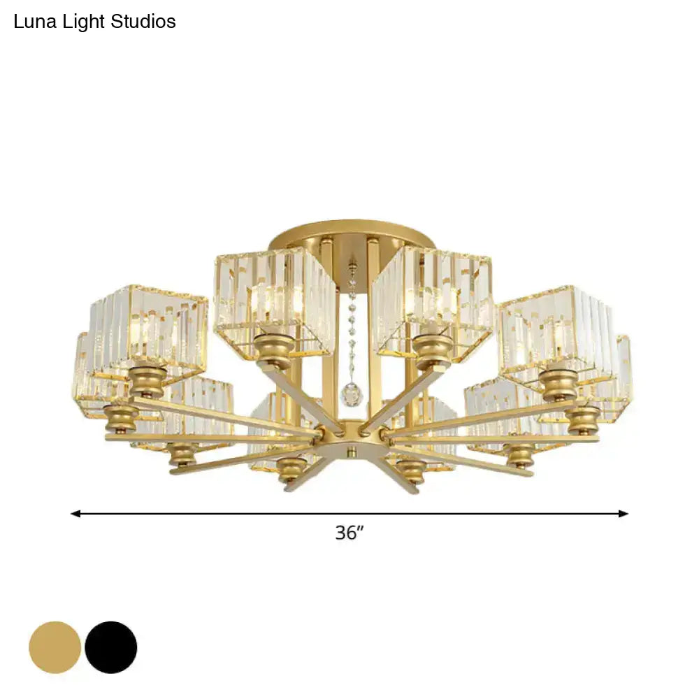 DecorBites™ DecorBites™ Modern Prismatic Crystal Flush Chandelier with Rectangle Design - 4/6/8 Lights in Black/Gold for Living Room Semi Flush Ceiling